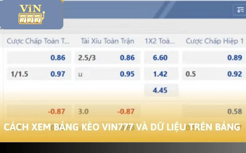 Cách xem bảng kèo VIN777 và dữ liệu trên bảng